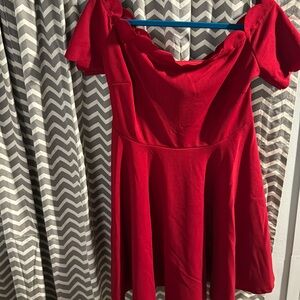 Deep red scalloped neck dress